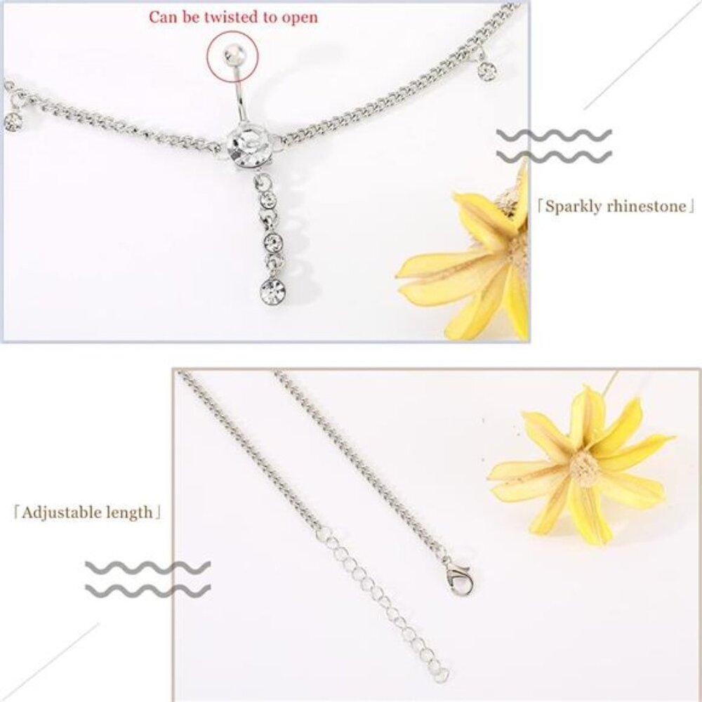 Dresbe Rhinestone Belly Button Ring Silver Crysta… - image 6